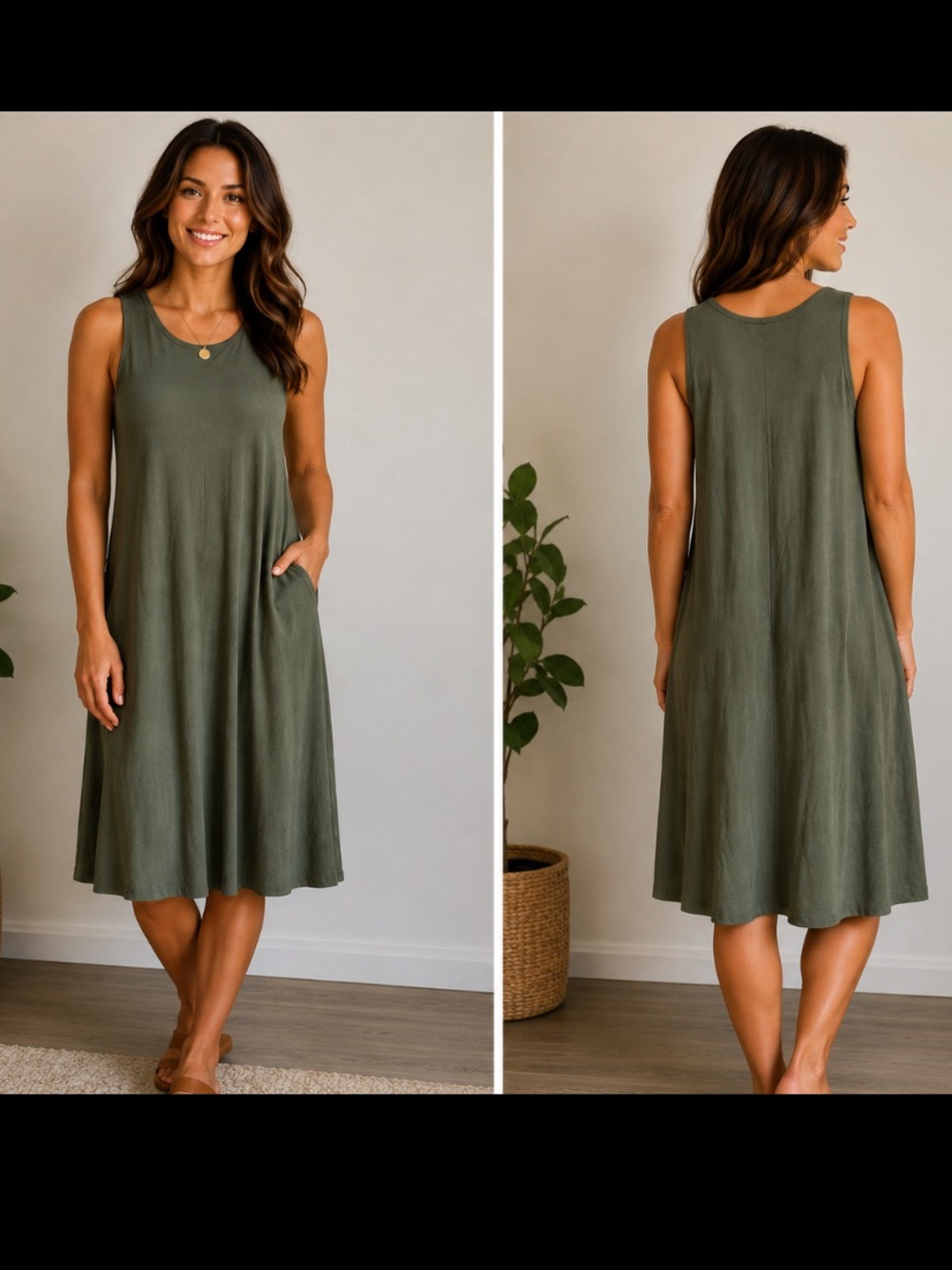 NWT Caslon Olive Green Sleeveless Swing Midi Dress XXS